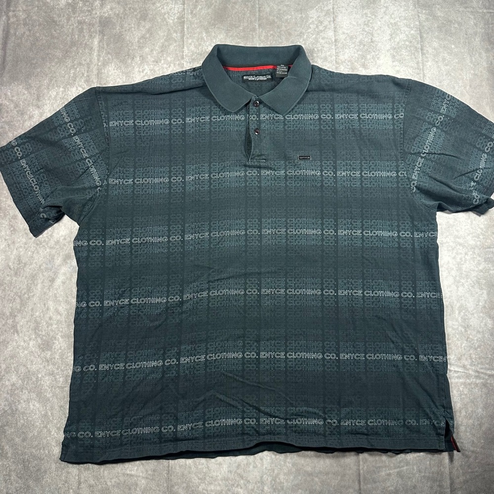 Enyce Clothing Co Mens 4XL Grey AOP Logo Short Sleeve Polo Shirt Vintage Y2K